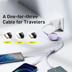 3-in-1 Retractable Fast Charging Cable – Type-C, Lightning & Micro USB Multi Charging Data Cable for Android & iPhone