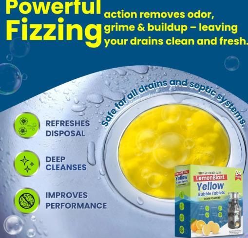 LemonBlast Effervescent Bottle Cleaning Tablets (24 Pack) | Deep Clean Bubble Tablets for Bottles, Flasks & Containers