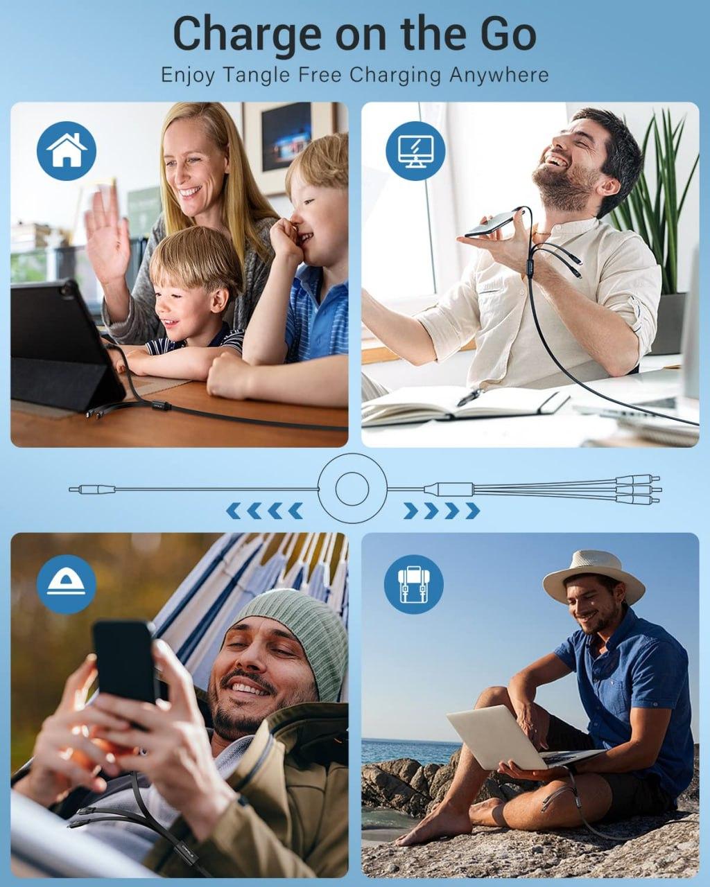 3-in-1 Retractable Fast Charging Cable – Type-C, Lightning & Micro USB Multi Charging Data Cable for Android & iPhone